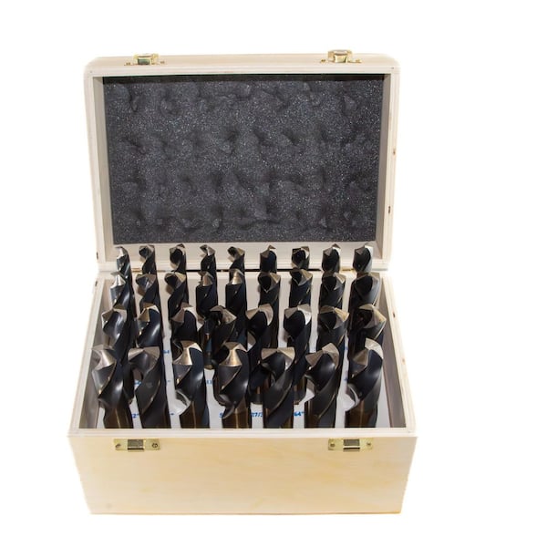 Heavy-Duty High Speed Steel Reduced Shank Drill Bit Set in Wood Case (33-Pieces)