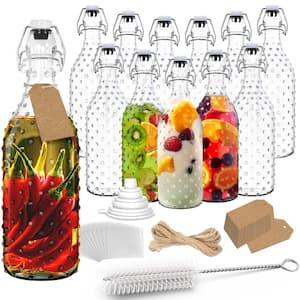 17 oz. Dotted Round Swing Top Glass Bottles with Funnel, Bottle Brush, Tags and Shrink Wrap Seals (Set of 12)