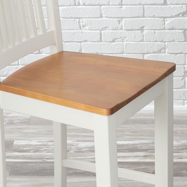 Scottsbury Ivory Wood Bar Stools with Slat Back and Honey Seat (Set of 2)