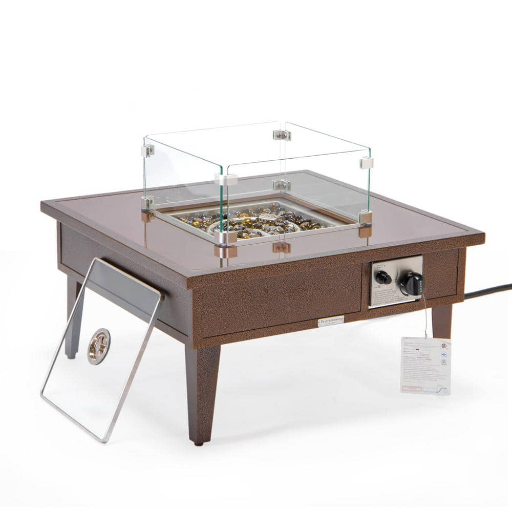 Leisuremod Walbrooke Modern Brown Patio Square Fire Pit Table With   Leisuremod Fire Pit Tables Wbr 27 Gl 64 1000 