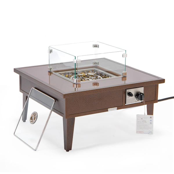 Leisuremod Walbrooke Modern Brown Patio Square Fire Pit Table with Aluminum Frame