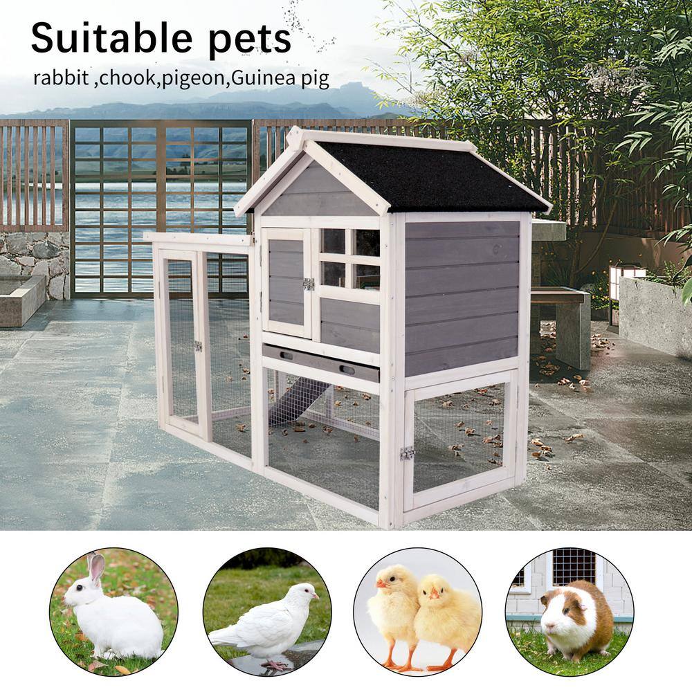 Gray and White 48'' Wooden Chicken Coop with Enclosure