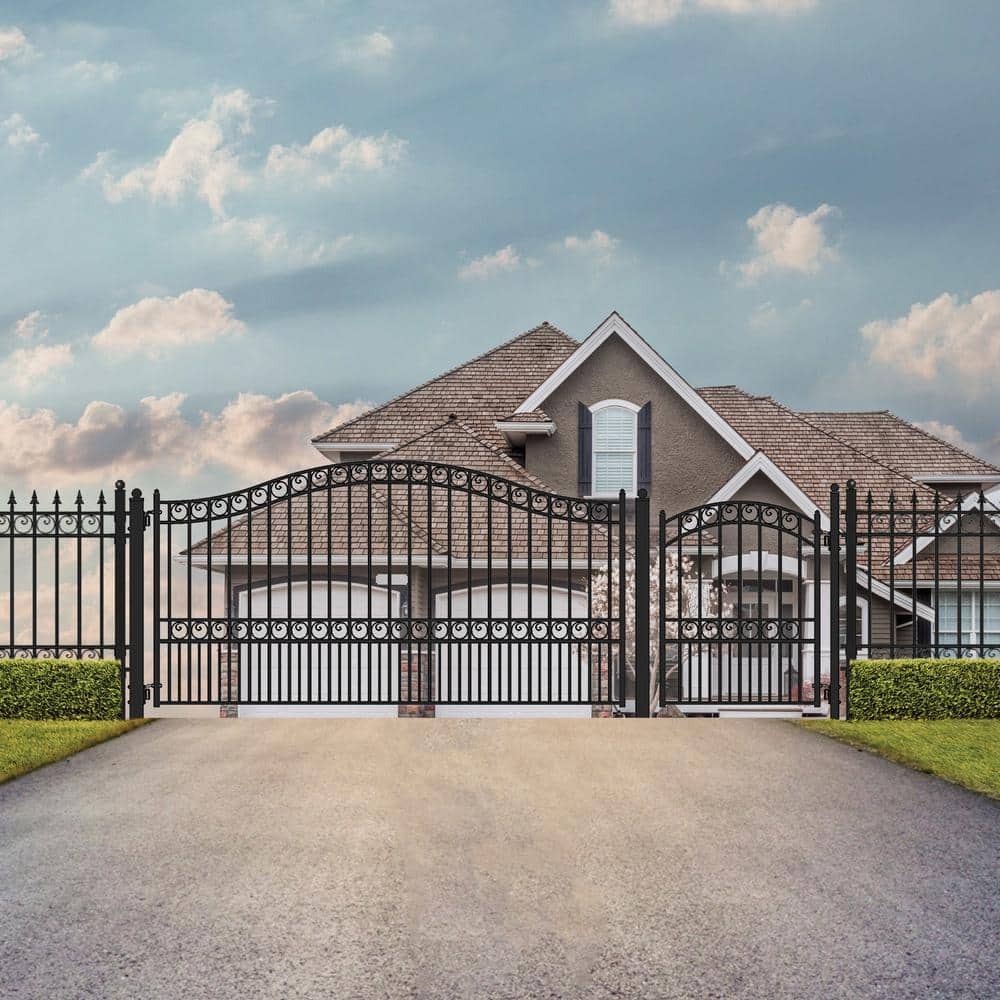 Paris Style Black Steel 12' Driveway Gate with Pedestrian Gate
