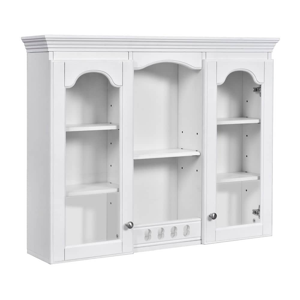 35 in. W x 28 in. H Rectangular White MDF Surface Mount Medicine Cabinet with Mirror with 2 Glass Doors price history on PriceWatchPro