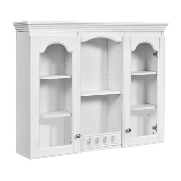 35 in. W x 28 in. H Rectangular White MDF Surface Mount Medicine Cabinet with Mirror with 2 Glass Doors