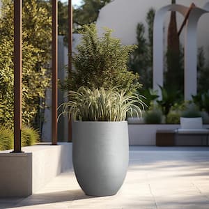 Lightweight 16in. x 22in. Stone Finish Extra Large Tall Round Concrete Plant Pot / Planter for Indoor & Outdoor