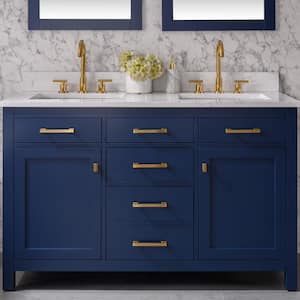 Jasper 54 in. W x 22 in. D Bath Vanity in Navy Blue with Engineered Stone Vanity Top in Carrara White with White Sinks