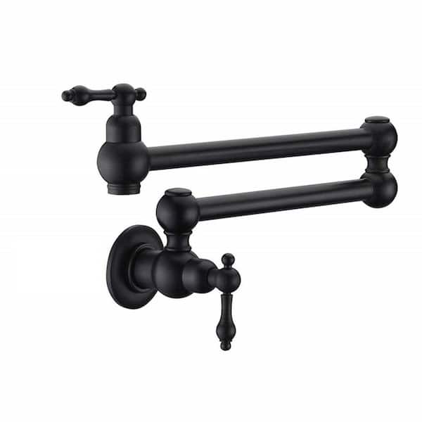 Unbranded Wall Mount Pot Filler Kitchen Faucet, 360° Rotating Folding faucet with Double Joint Swing Arms in Matte Black