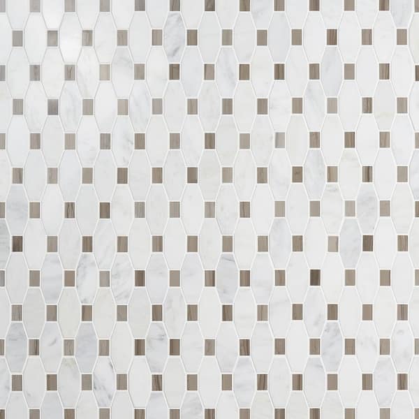 Diapson Asian Statuary and Athens Gray 9.75 in. x 10 in. Polished Marble Mosaic Tile (0.67 sq. ft. /Sheet)