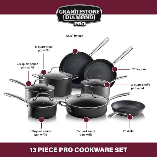 Granitestone Pro Premier Hard Anodized 13 Piece Nonstick Cookware Set