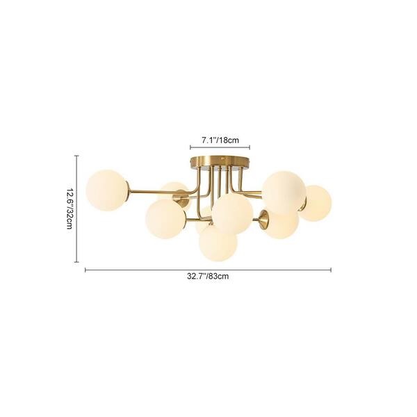 HUOKU Ceder 9-Light 32.7 in. W Brass Semi-Flush Mount Modern