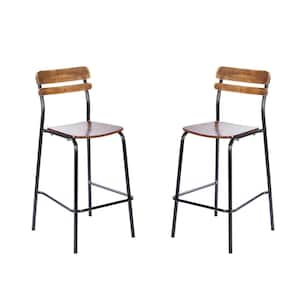 2-Pack Cyprus Commercial Grade 30.5 in. Steel Solid Wood Bar Stools with Black Metal Frames and Antique Copper Finish