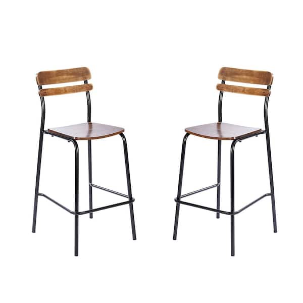 Carnegy Avenue 2-Pack Cyprus Commercial Grade 30.5 in. Steel Solid Wood Bar Stools with Black Metal Frames and Antique Copper Finish