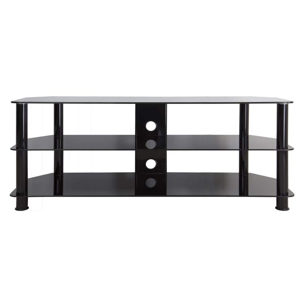 Black Stainless Steel Corner TV Stand with Glass Shelves