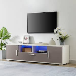 63 in. W Gray Particleboard TV Cabinet with LED Lights and 3-Large Storage Space Maximum Television Size for 65 in.