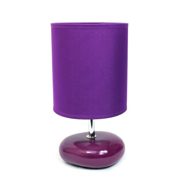 Simple Designs 10.5 in. Purple Stonies Small Stone Look Bedside Table Lamp