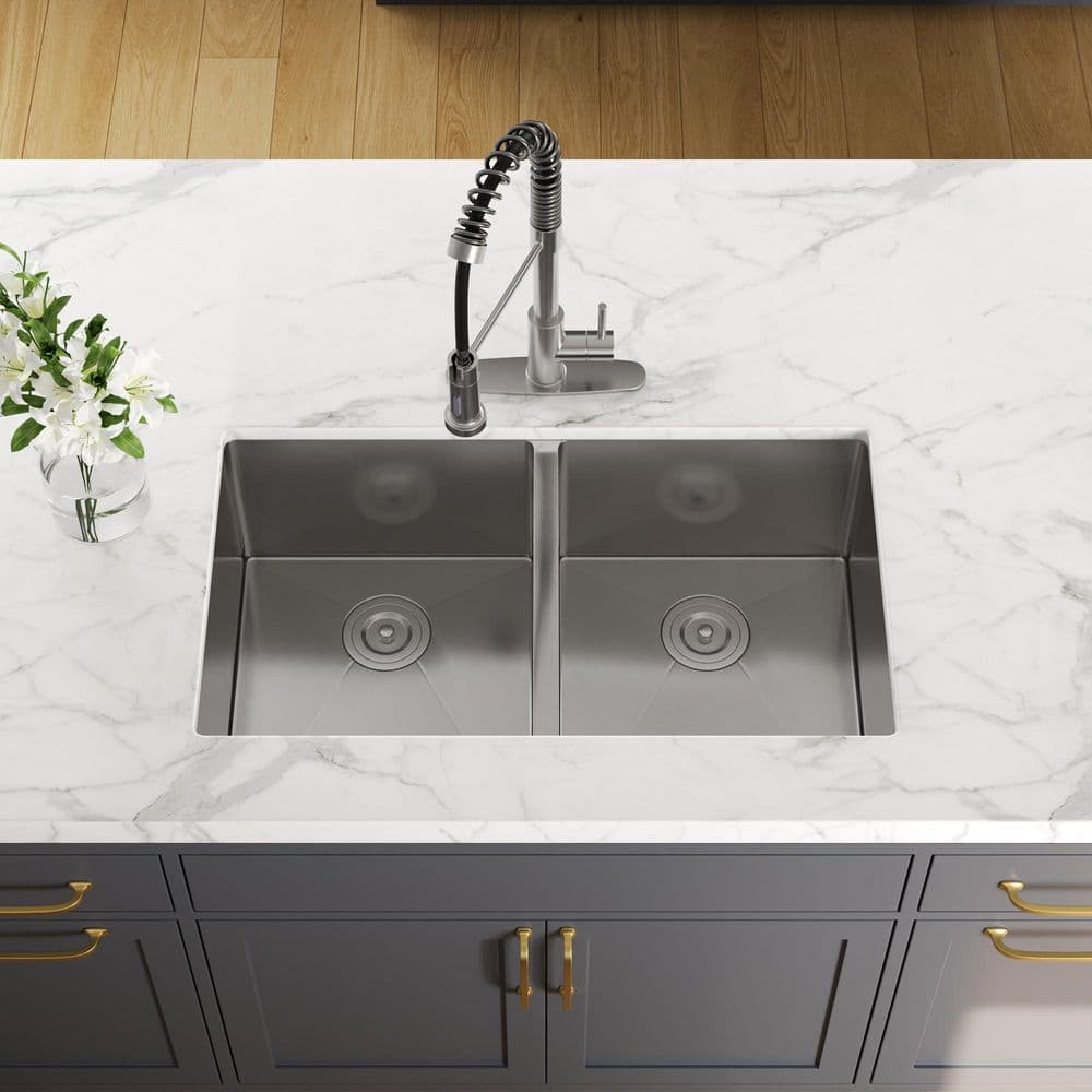 DeerValley 33'' Stainless Steel Double Bowl Undermount Kitchen Sink