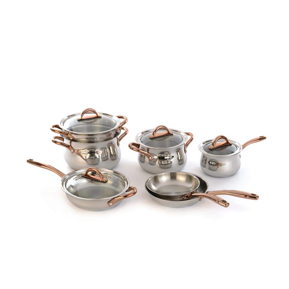 Denmark 10-piece Stainless Steel Cookware Set - Copper Accents