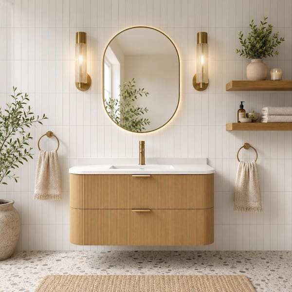 Chantal 42 in. W x 21 in. D x 22 in. H Single Bath Vanity in Oak with Engineered Quartz Top in White with White Basin
