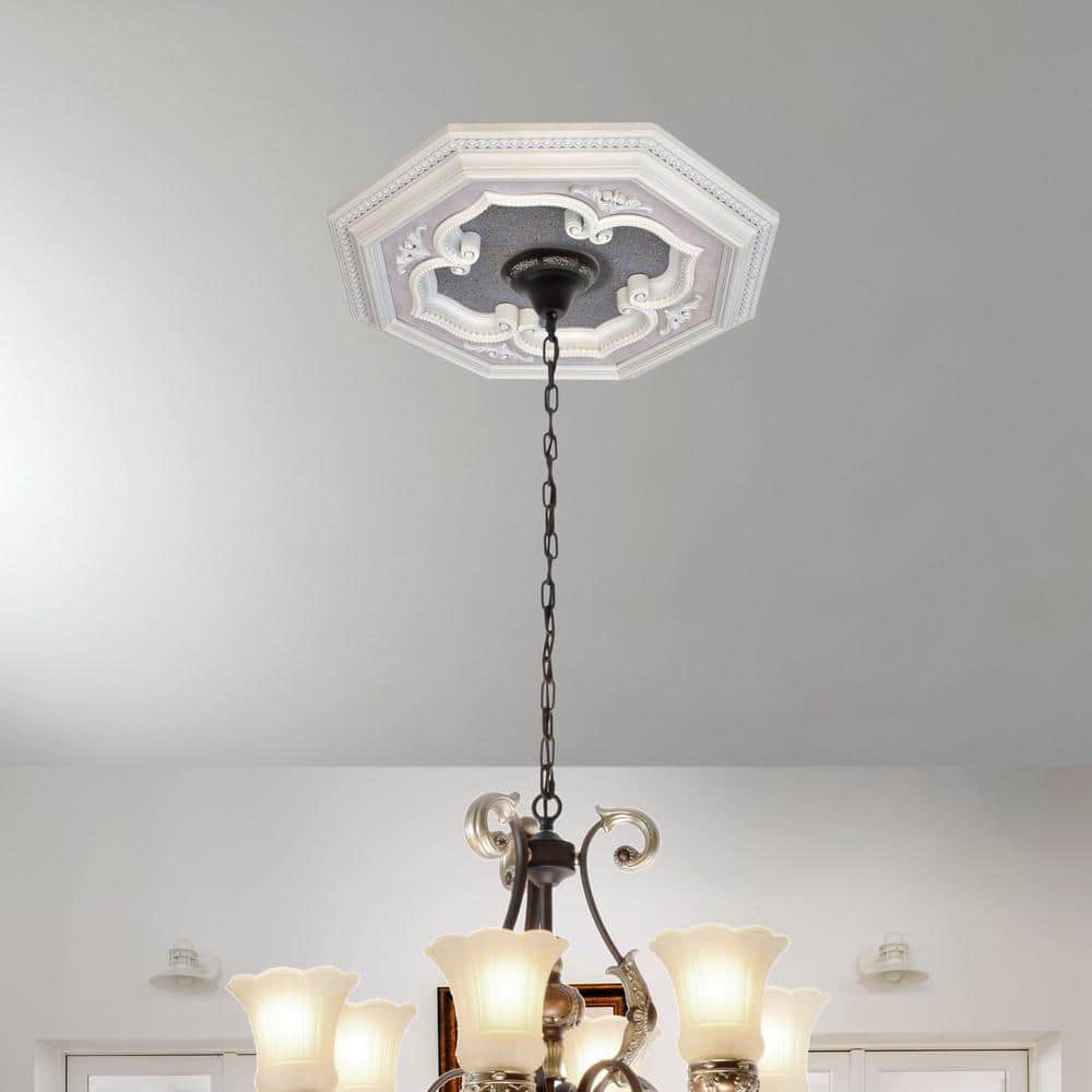 White and Silver Octagon Ceiling Medallion with Four Leaf Clover Design