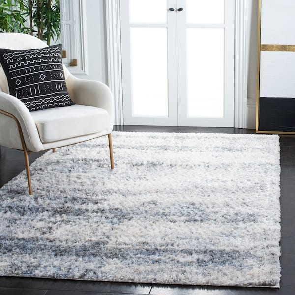 Berber Shag 2 ft. x 4 ft. Ivory/Charcoal Modern Abstract Area Rug