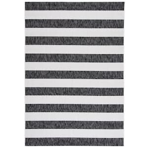 Courtyard Ivory/Black 2 ft. x 4 ft. Striped Indoor/Outdoor Area Rug