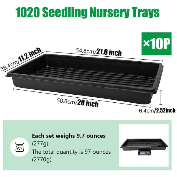 1020 Plastic Seed Starting Trays for Microgreens, Seedlings, Plant Germination, Fodder and Transplant (10-Pack)