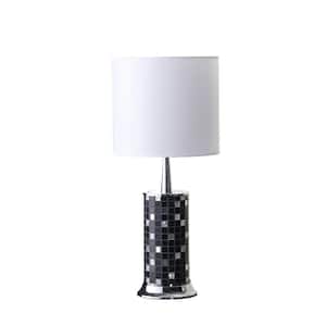 24 in. Jon Chrome Bohemian Black Glass Mosaic Modern Pillar Table Lamp