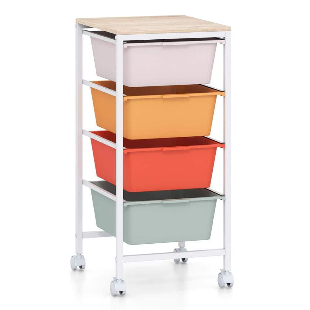 4-Drawer Metal Rolling Art Storage Cart with Wooden Tabletop & Lockable Wheels for Office Multi-color price history on PriceWatchPro