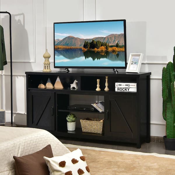 59 in. Black TV Stand Media Center Console Cabinet Fits TV's up to 65'' w/Barn Door