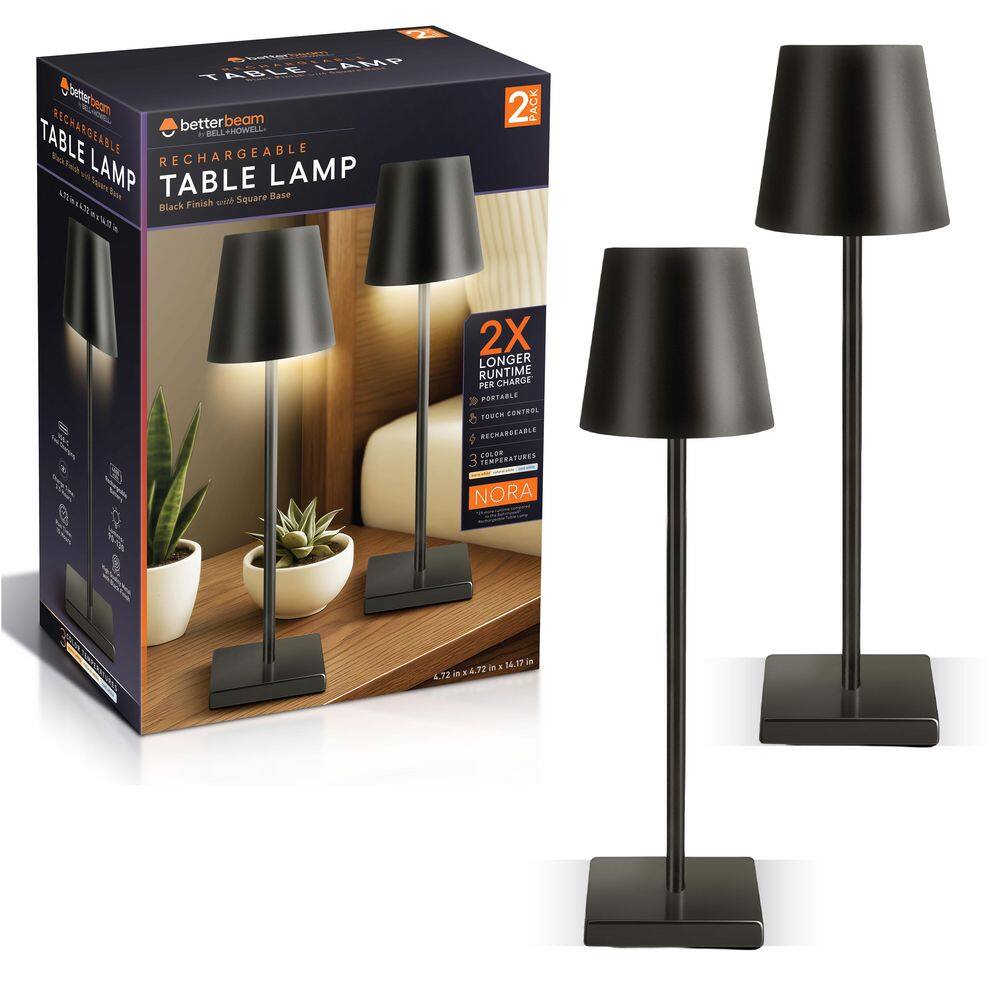 Nora 15 in. Black Modern Dimmable Integrated LED Stick Table Lamp with USB Port 2-Pack price history on PriceWatchPro