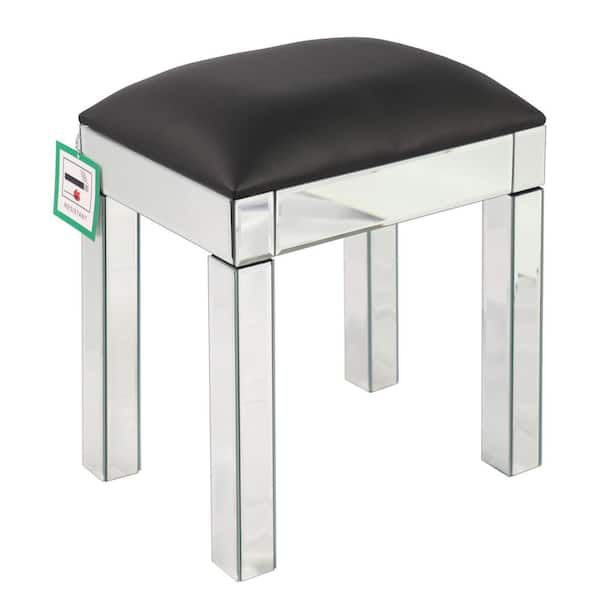 Utopia 4niture Solenn Glass Mirrored Vanity Stool with PU Leather (18.20"H x 11.80"W x 16.50"L)