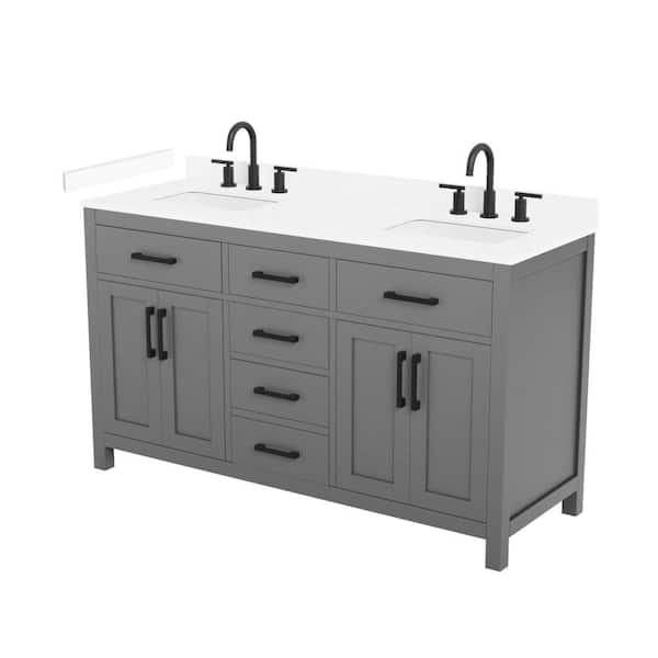 Beckett 60 in. Double Freestanding Dark Gray Bath Vanity with White Cultured Marble Top