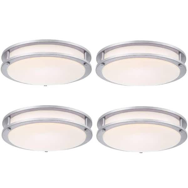 13 in. Round Brushed Nickel Selectable LED 2700K, 3000K, 3500K, 4000K, 5000K Semi-Flush Mount Ceiling Light (4-Pack)
