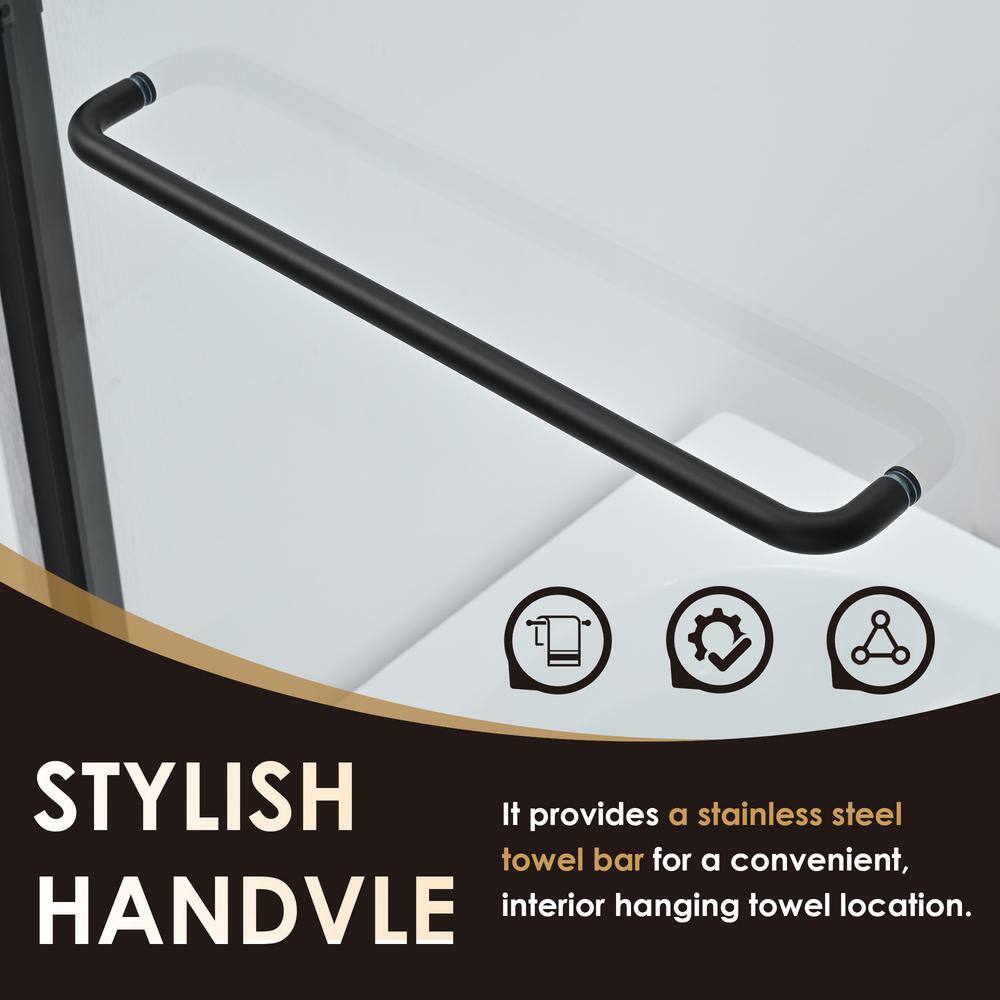Ennis Matte Black 60" x 58" Framed Tub Door with Clear Glass