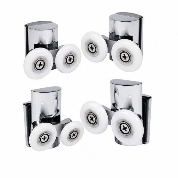 4-Piece Zinc Alloy Shower Door Runners in Silver, 23 mm Twin Shower Door Rollers