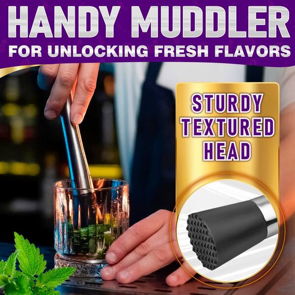 Esepony Silver Muddler, Cocktail Spoon and Jigger Set with Stylish