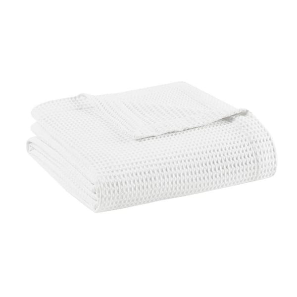 Lightweight Cotton Blanket with Tightly Woven Waffle Weave White Full/Queen