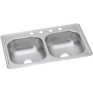 Dayton Drop-In Stainless Steel 33 in. 3-Hole Double Bowl Kitchen Sink