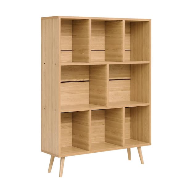43.3 in. Tall Natural Wood 8-Shelf Accent Bookcase, Standard Bookcase with Thick Wood Legs