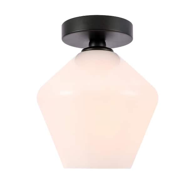Unbranded Timless Home 7.9 in. 1-Light Industrial Black and Frosted White Glass Flush Mount with No Bulbs Included