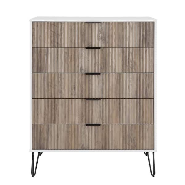 Manhattan Comfort DUMBO White and Grey Modern 5-Drawer 35.19 in. W Dresser