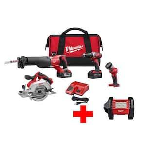 M18 18V Lithium-Ion Cordless Hammer Drill/Sawzall/Circular SawithLight Combo Kit (4-Tool) with M18 LED Flood Light