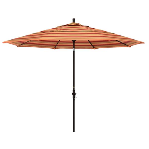 California Umbrella 11 ft. Bronze Aluminum Market Patio Umbrella with Crank Lift in Astoria Sunset Sunbrella