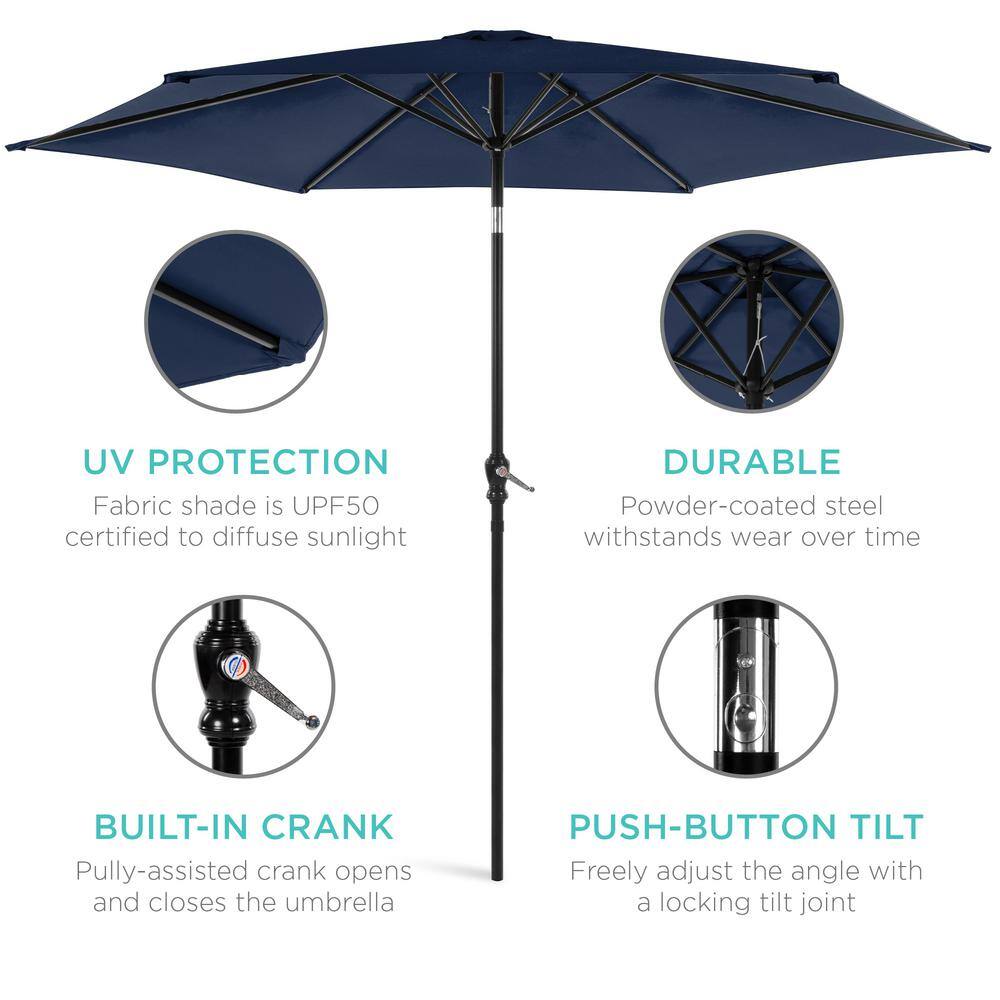 Navy Blue 10ft Steel Market Patio Umbrella with Crank and Tilt