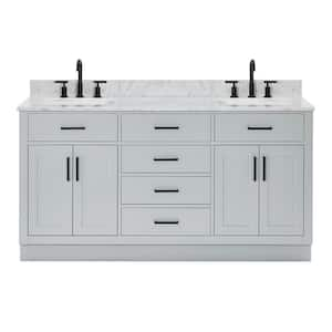 Hepburn 67 in. W x 22 in. D x 35.25 in. H Double Freestanding Bath Vanity in Grey with Carrara White Marble Top