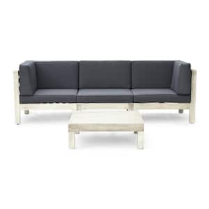 Brava Weathered Grey 4-Piece Wood Patio Conversation Seating Set with Dark Grey Cushions