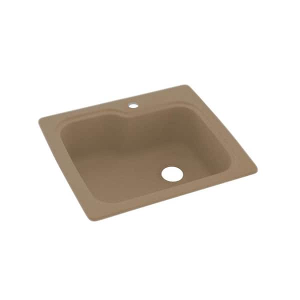 Swan Dual-Mount Solid Surface 25 in. x 22 in. 1-Hole Single Bowl Kitchen Sink in Barley