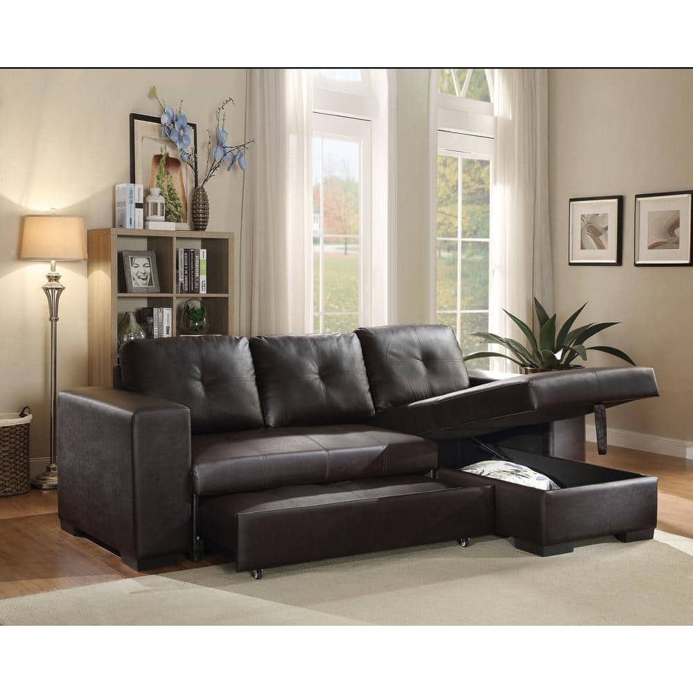 Lloyd Twin-Size Tufted Black Faux Leather Sectional with Storage