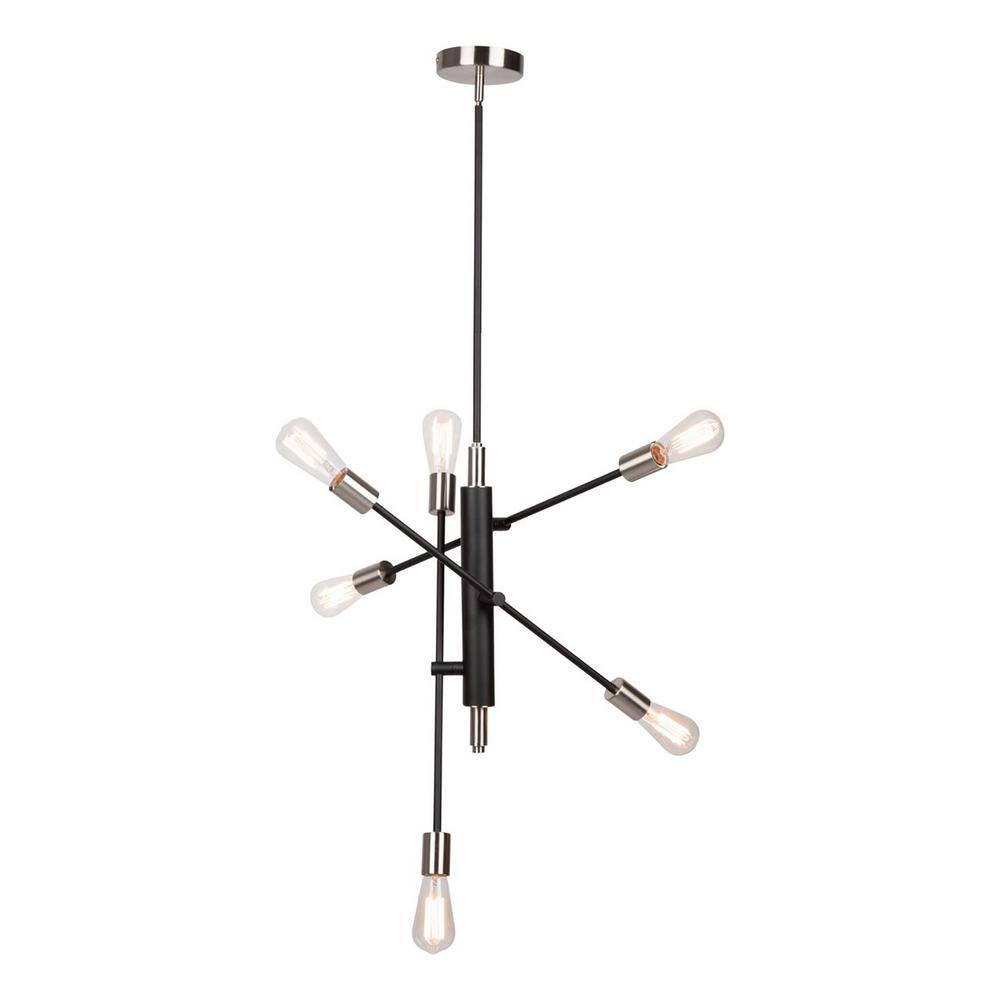 Truro 6-Light Black and Brushed Nickel Linear Pendant